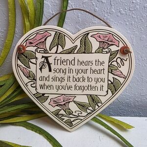 Vintage 1993 Spooner Creek Designs Friend Wall Hanging Sign Heart Floral Ceramic